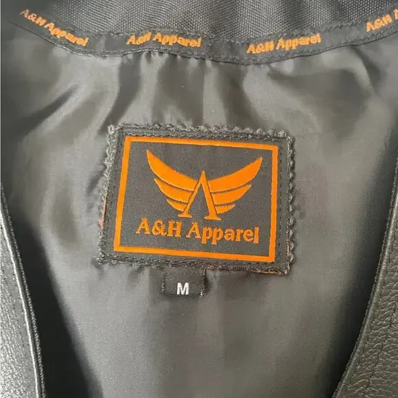 A&H Apparel black leather Moto vest size medium